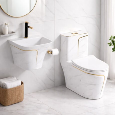 One Piece Siphonic Toilet with Dual Flush | Round Bowl Ceramic WC for Hotel and Project Supply