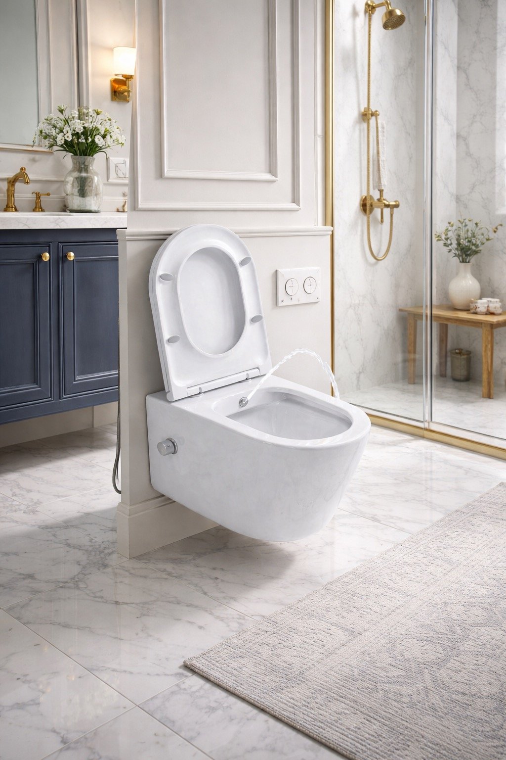 Rimless Wall Hung Toilet with Bidet Function