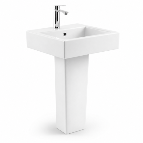 Ceramic Pedestal Basin with CE Certification | Modern Square Bathroom Sink for Homes & Hotels