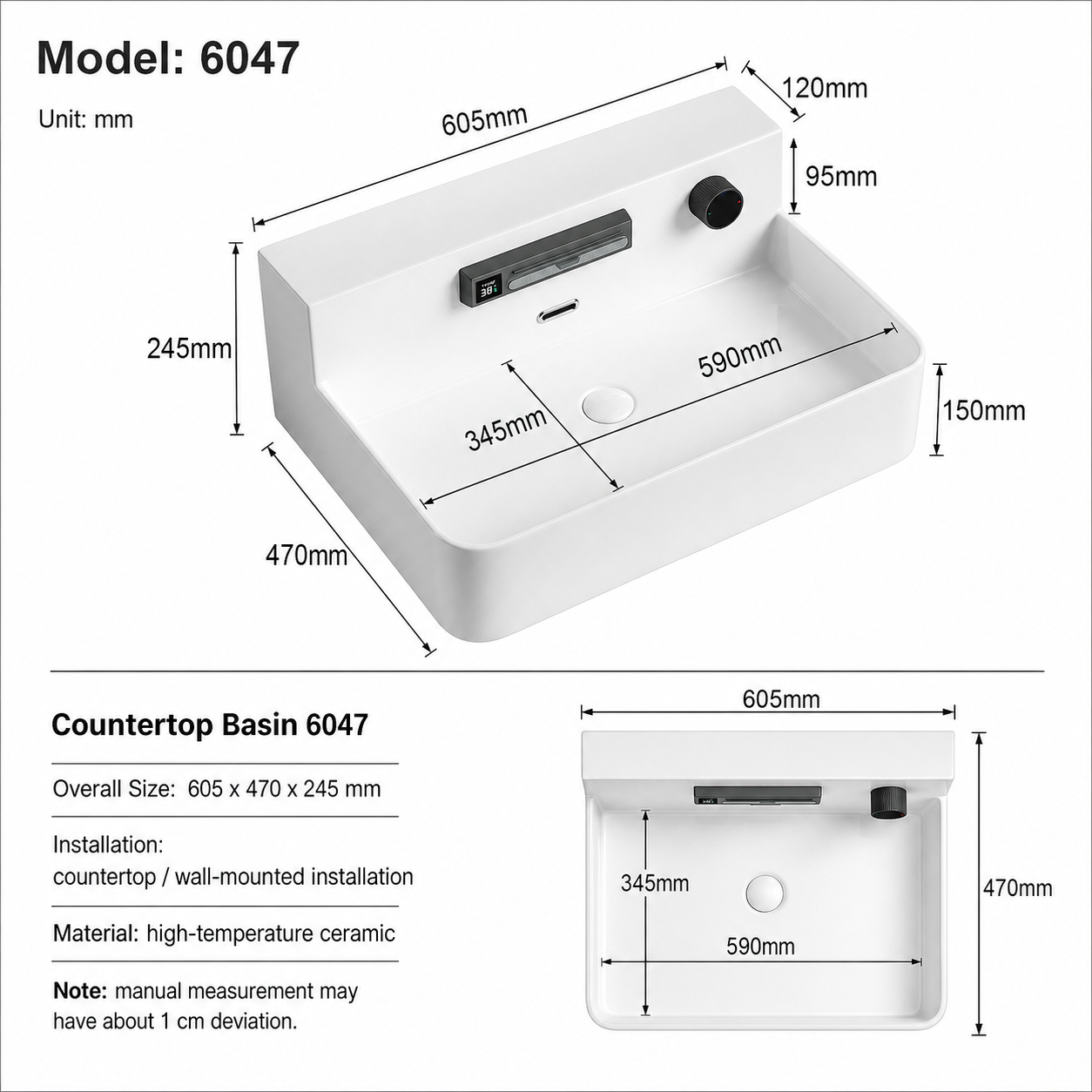AiDi Ceramic Countertop Basin | White Bathroom Sink with OEM Options for Projects