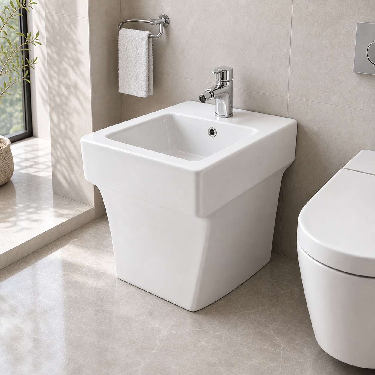 Floor Mounted Ceramic Bidet with S-Trap 205mm