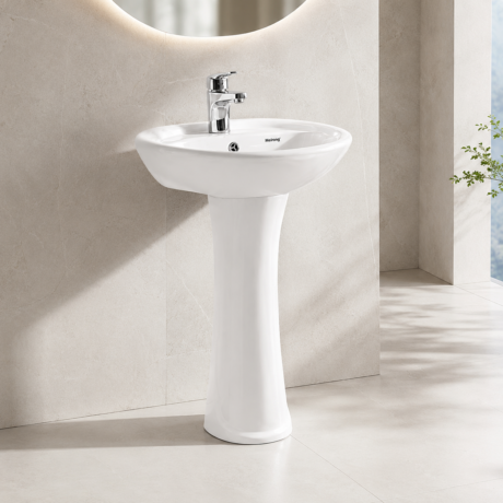 White Ceramic Pedestal Basin with Oval Bowl for Bathroom Washroom