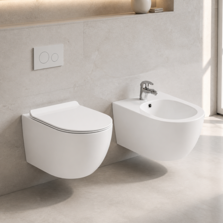 Europe Hot Sale White Ceramic Wall Hung Toilet Bidet Set