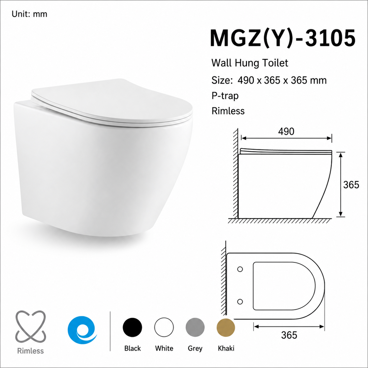Factory Direct Rimless Wall Hung Toilet