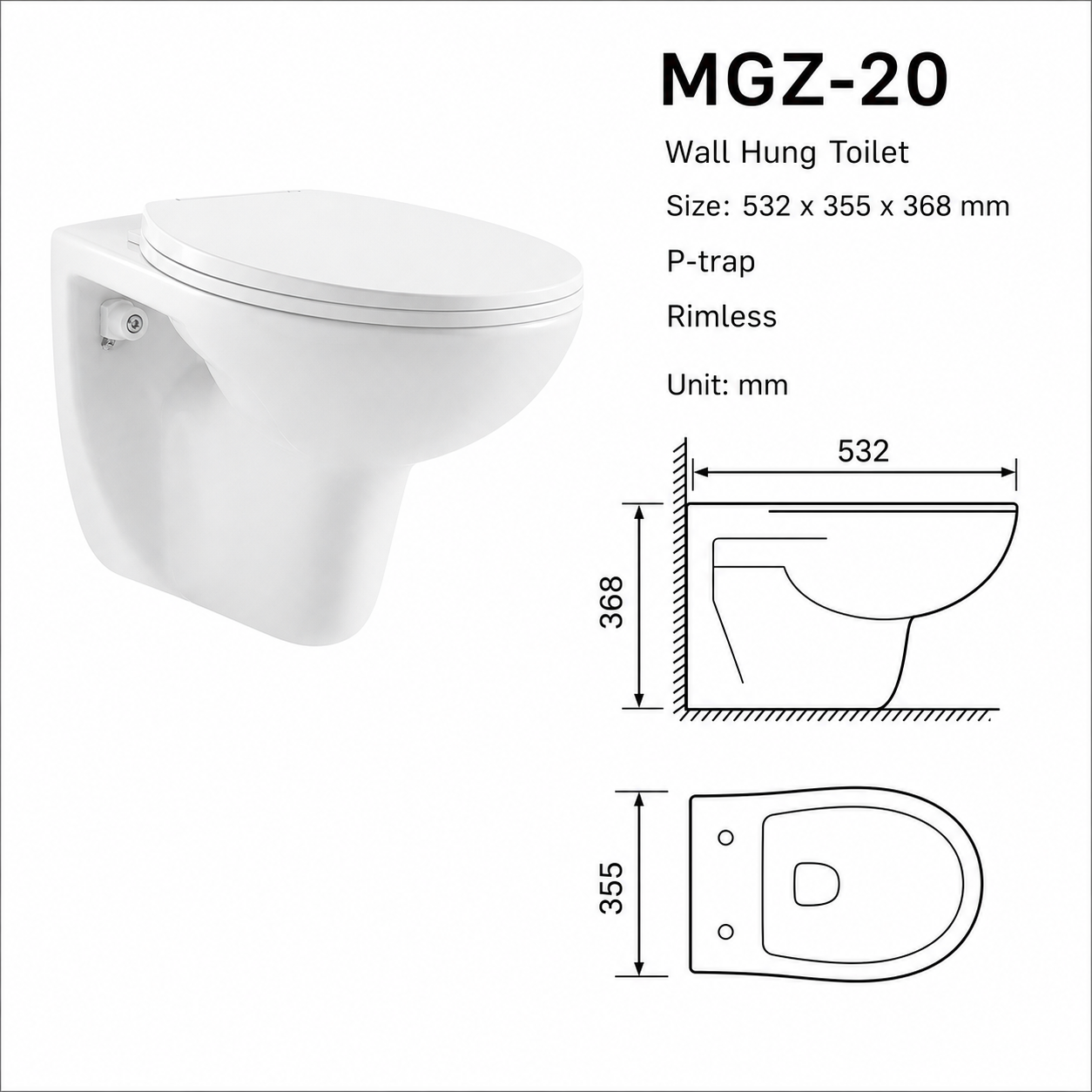 Factory Direct Rimless Wall-Hung Toilet Easy-Clean Wall Mounted WC with Steel Frame