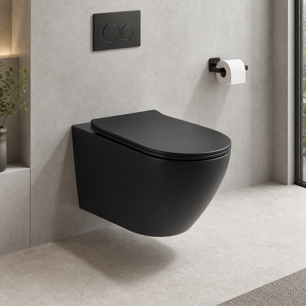 Factory Direct Matte Black Wall Hung Toilet Rimless Ceramic WC for Hotels & Projects