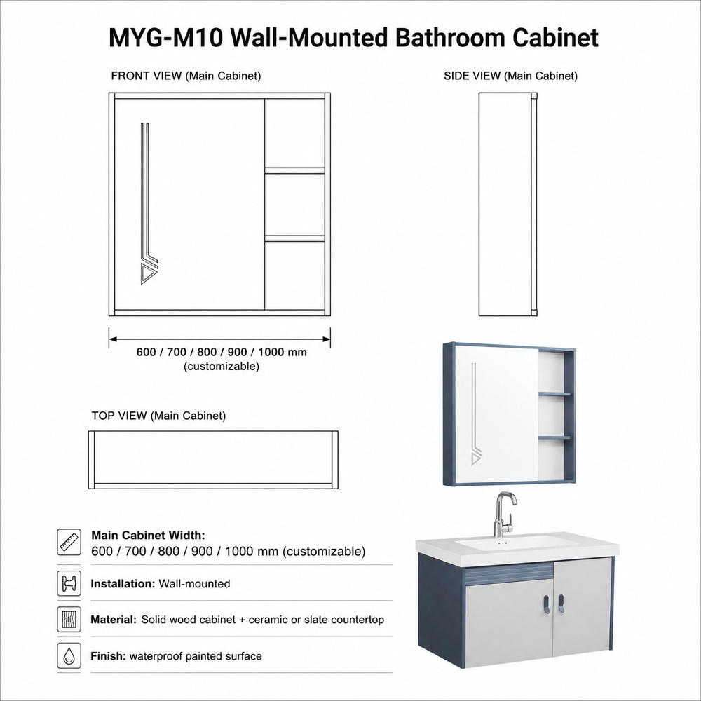 Wall Mounted Solid Wood Bathroom Cabinet
