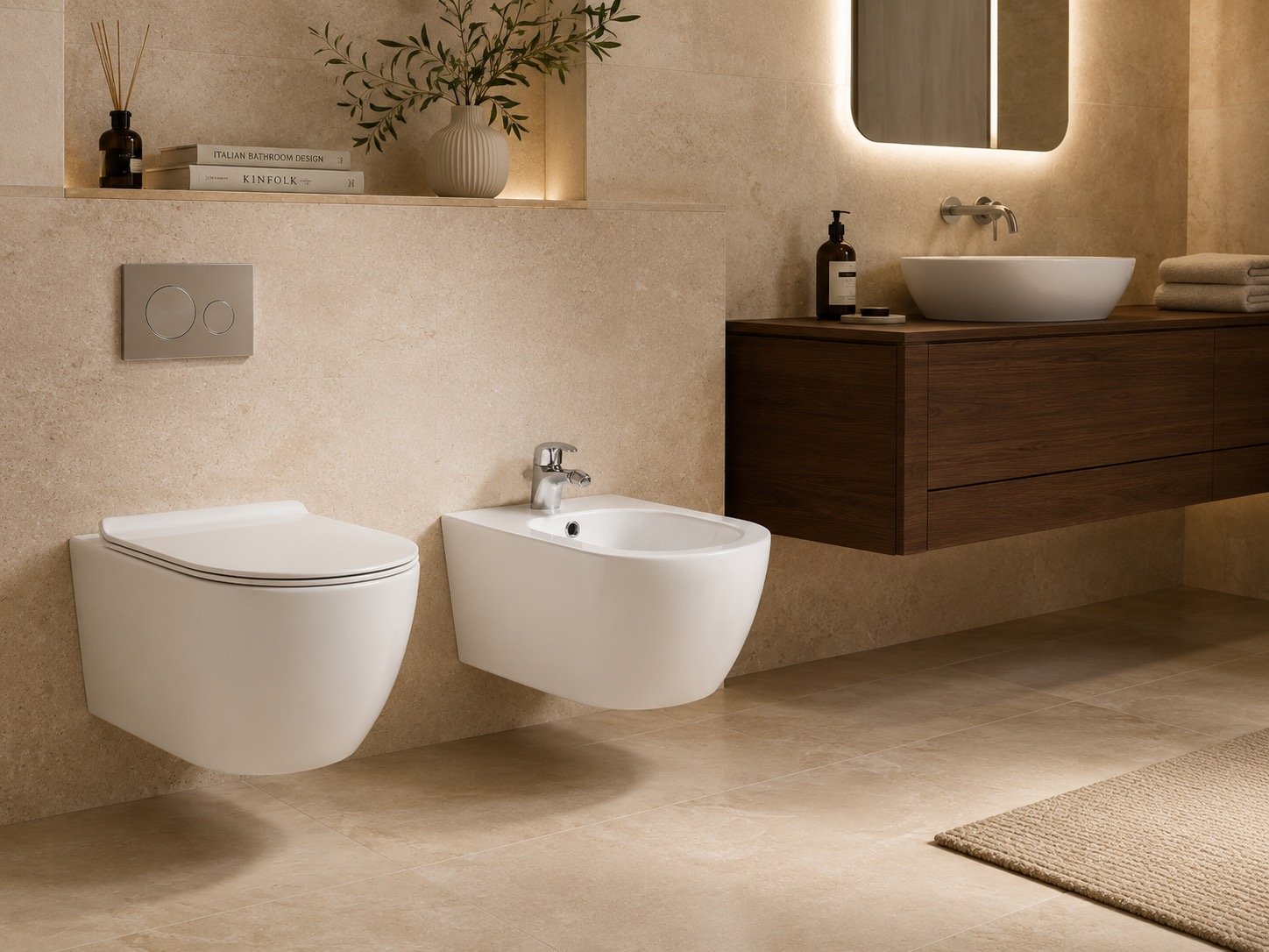 White Ceramic Wall Hung Toilet Bidet Set