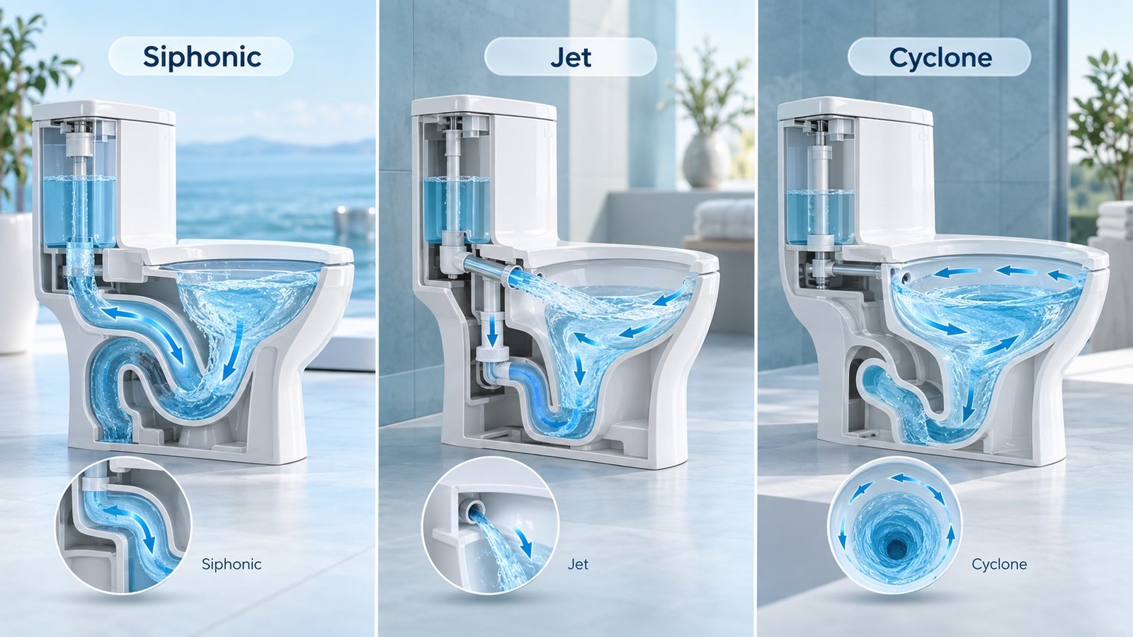 Siphonic, Jet and Cyclone Compared